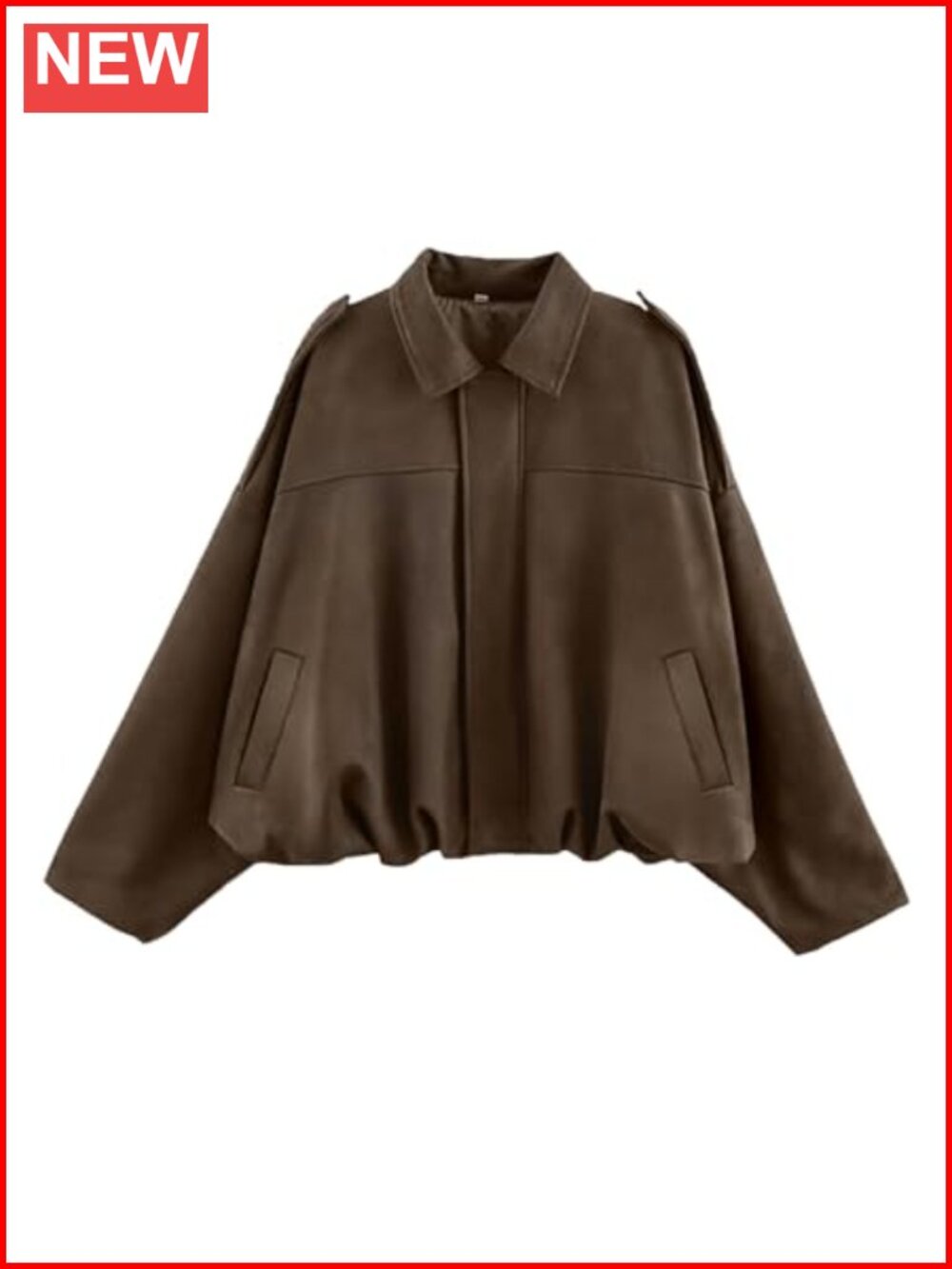 Women's Faux Suede Oversized Bomber Jacket Long Sleeve Cropped Zip Up